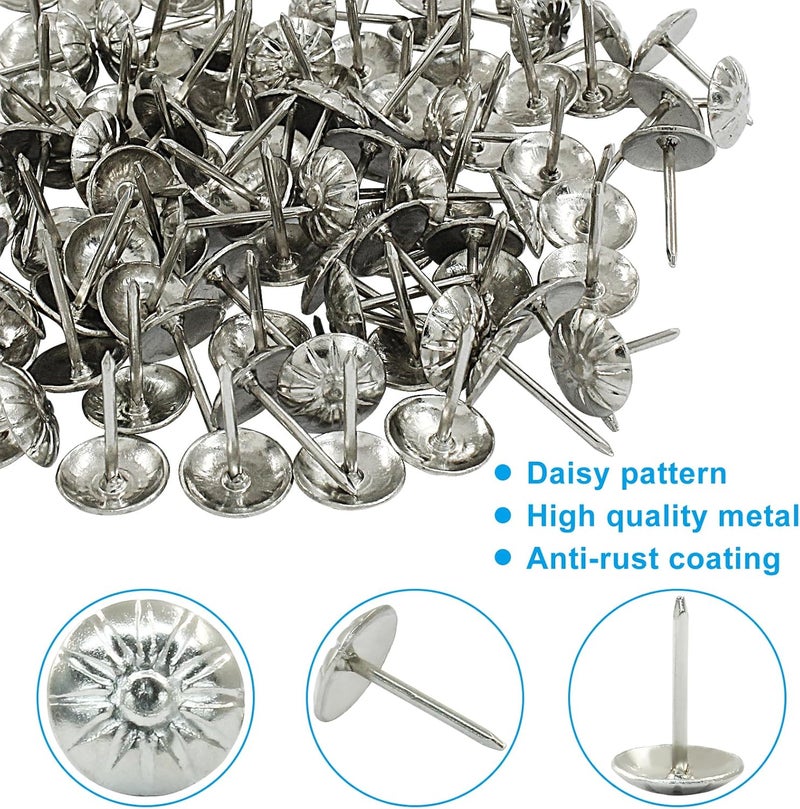 Moicstiy 100 Pcs 7/16Inch Upholstery Tacks for Furniture, Metal Thumb Tacks, Silver Upholstery Nails for Decorative (11 x 16mm) - Image 2